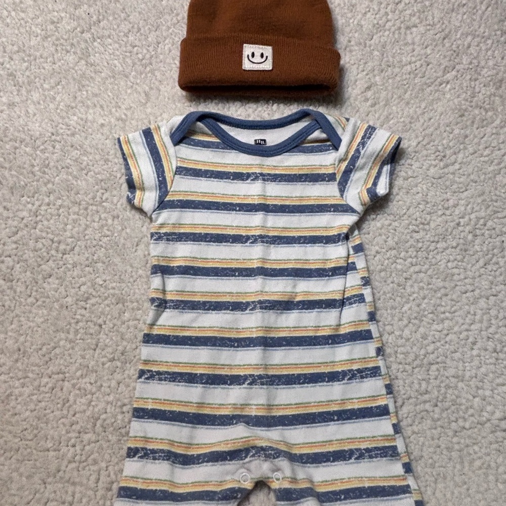 Striped Blue & Yellow Baby Footie One-Piece by